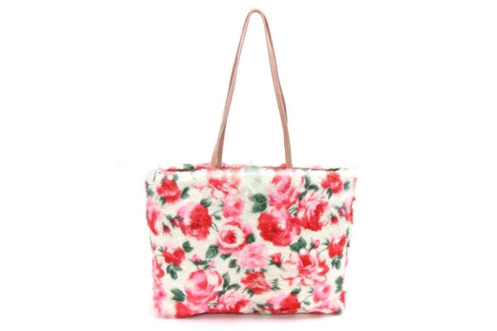 Prada fur White pink tote shoulder suede Ivory red bag floral Pink Red